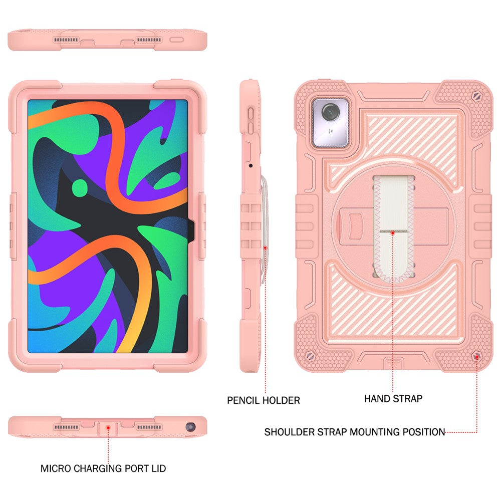 For Lenovo Tab M11 / Xiaoxin Pad 11 2024 Case Silicone+PC Kickstand Tablet Cover with Shoulder Strap - Rose Gold