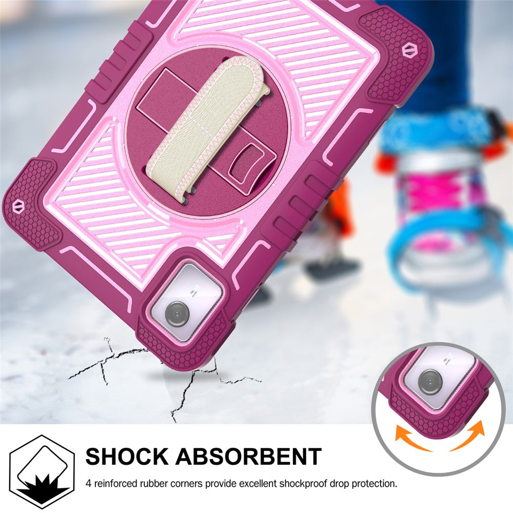 For Lenovo Tab M11 / Xiaoxin Pad 11 2024 Case Silicone+PC Kickstand Tablet Cover with Shoulder Strap - Rose+Pink