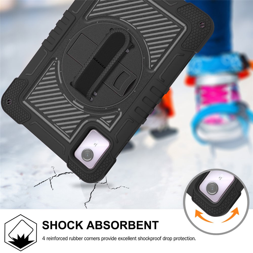 For Lenovo Tab M11 / Xiaoxin Pad 11 2024 Case Silicone+PC Kickstand Tablet Cover with Shoulder Strap - Black
