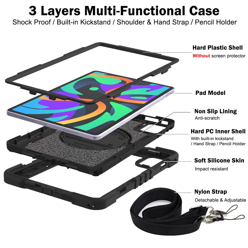 For Lenovo Tab M11 / Xiaoxin Pad 11 2024 Case Silicone+PC Kickstand Tablet Cover with Shoulder Strap - Black