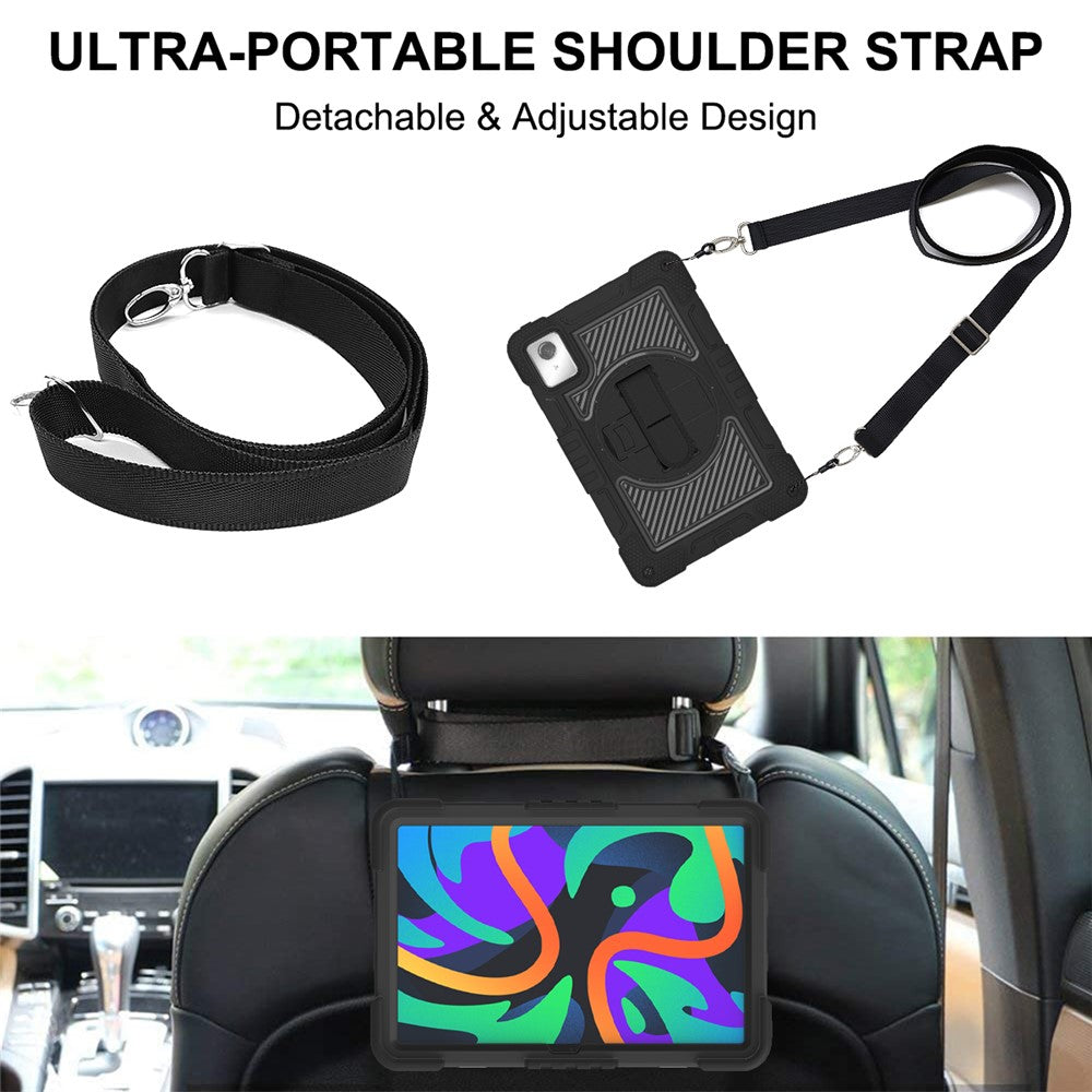 For Lenovo Tab M11 / Xiaoxin Pad 11 2024 Case Silicone+PC Kickstand Tablet Cover with Shoulder Strap - Black
