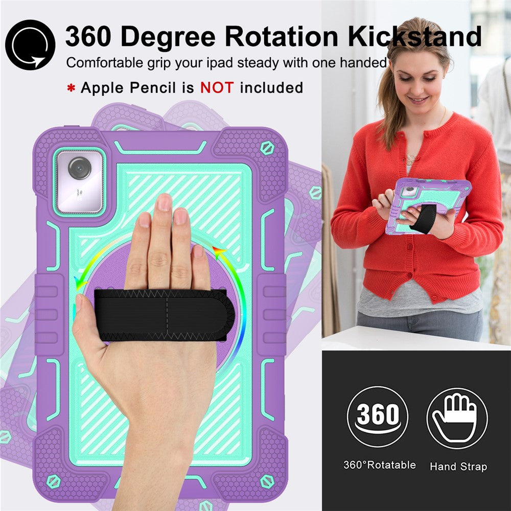 For Lenovo Tab M11 / Xiaoxin Pad 11 2024 Case Silicone+PC Kickstand Tablet Cover with Shoulder Strap - Purple+Cyan Green