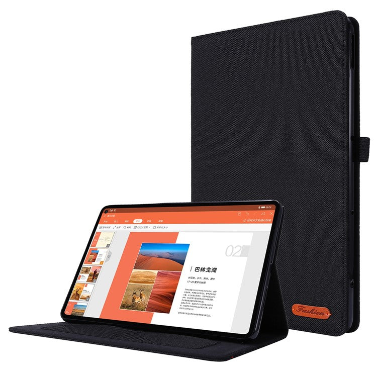 For Huawei MatePad SE 11 Leather Case Card Holder Cloth Texture Tablet Stand Cover - Black