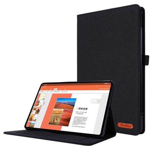 For Huawei MatePad SE 11 Leather Case Card Holder Cloth Texture Tablet Stand Cover - Black