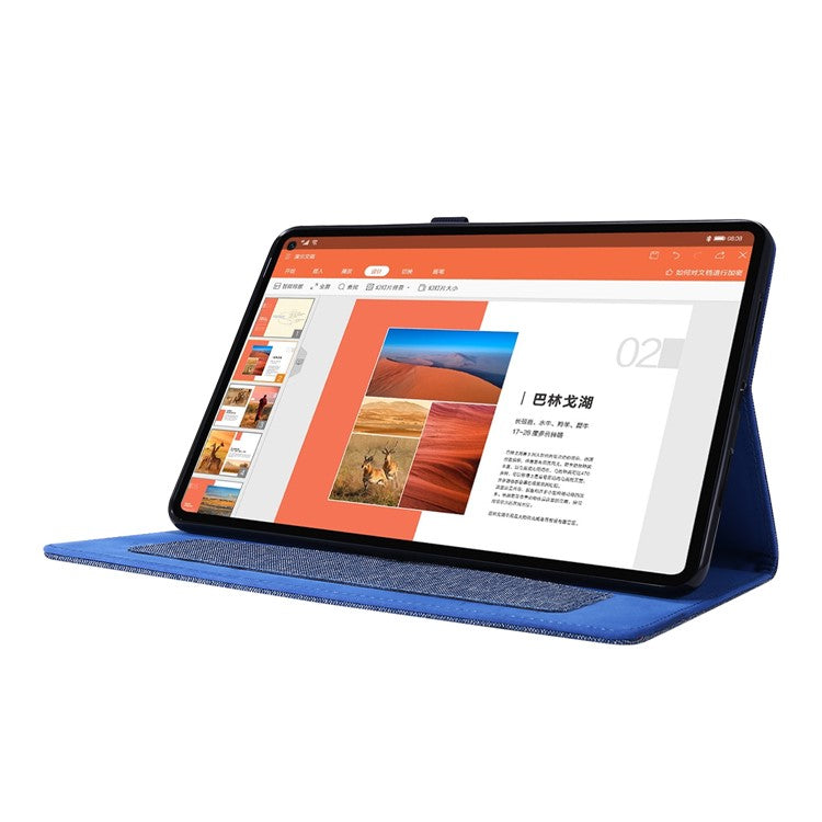 For Huawei MatePad SE 11 Leather Case Card Holder Cloth Texture Tablet Stand Cover - Blue