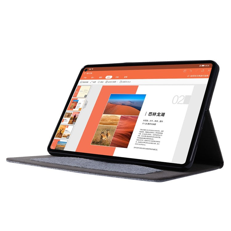 For Huawei MatePad SE 11 Leather Case Card Holder Cloth Texture Tablet Stand Cover - Grey