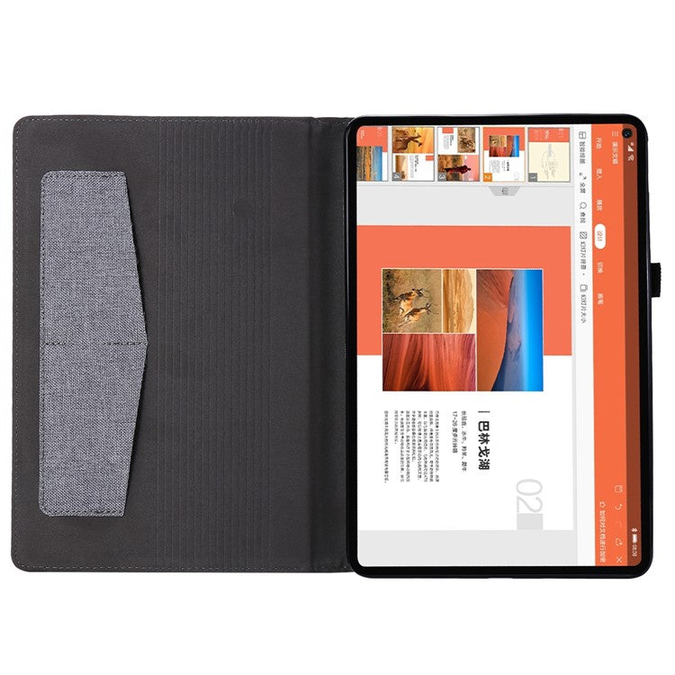 For Huawei MatePad SE 11 Leather Case Card Holder Cloth Texture Tablet Stand Cover - Grey