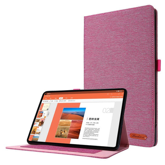 For Huawei MatePad SE 11 Leather Case Card Holder Cloth Texture Tablet Stand Cover - Pink