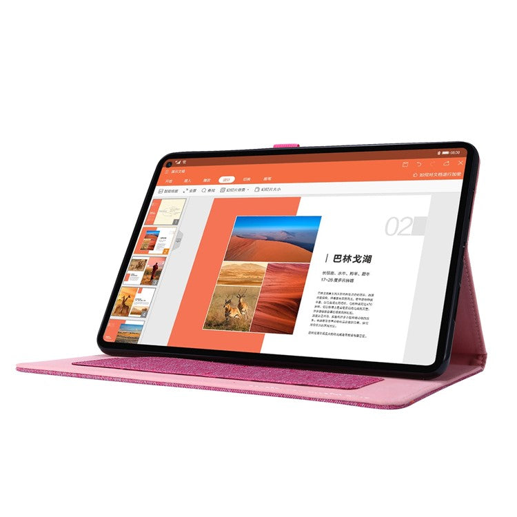 For Huawei MatePad SE 11 Leather Case Card Holder Cloth Texture Tablet Stand Cover - Pink