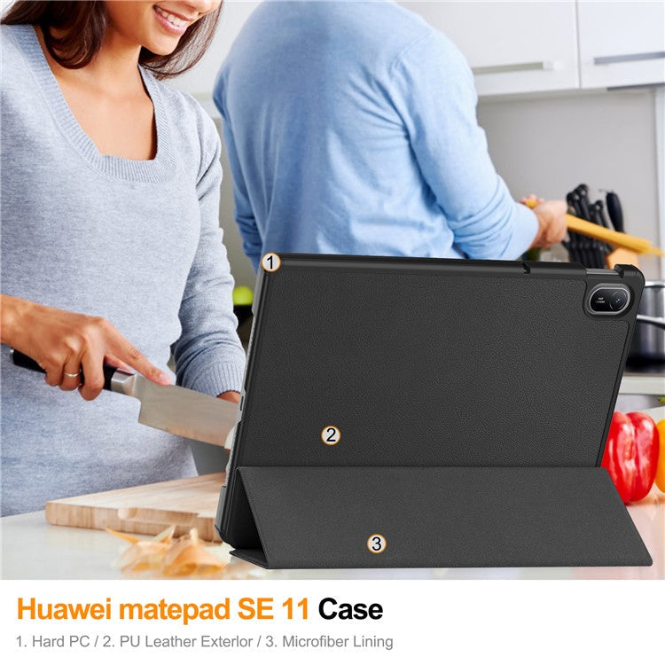 For Huawei MatePad SE 11 Stand Case Shockproof Leather Tablet Cover - Black