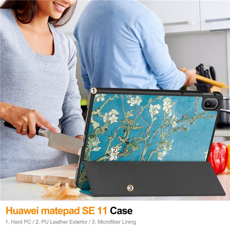 For Huawei MatePad SE 11 Stand Case Pattern Print Leather Tablet Cover - Apricot Blossom