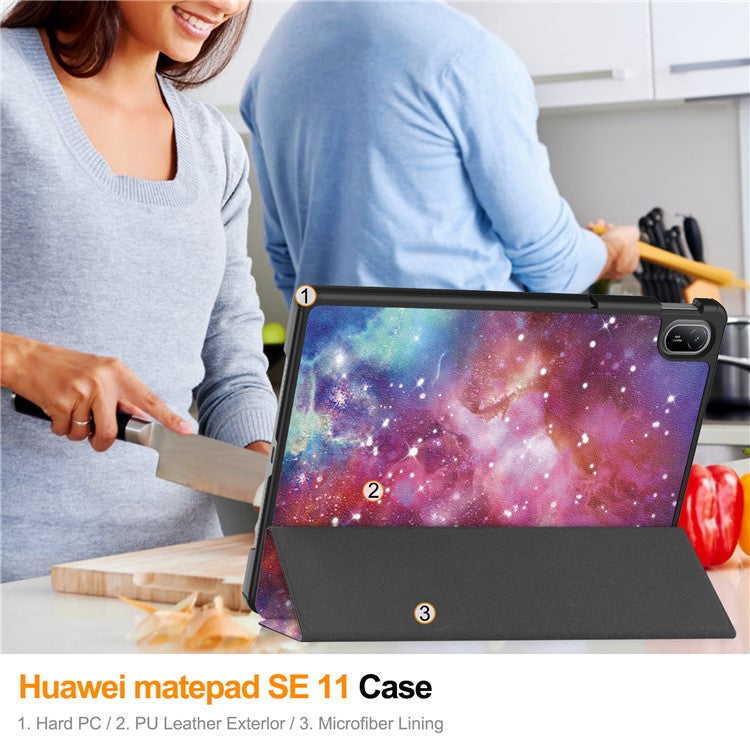 For Huawei MatePad SE 11 Stand Case Pattern Print Leather Tablet Cover - Galaxy