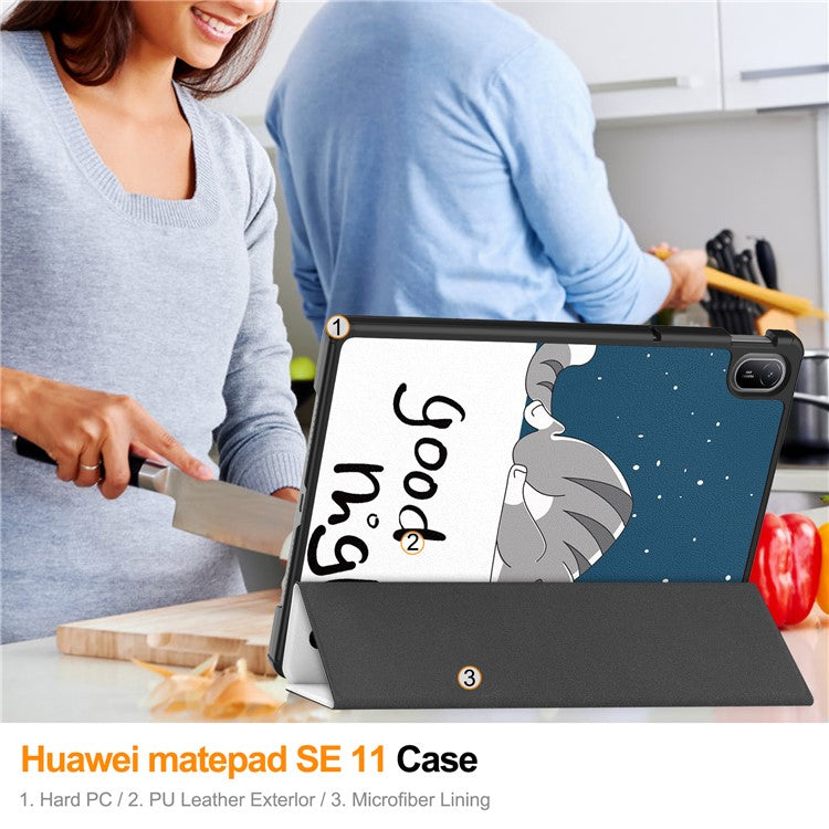 For Huawei MatePad SE 11 Stand Case Pattern Print Leather Tablet Cover - Cat