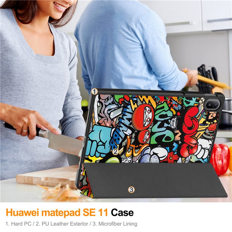 For Huawei MatePad SE 11 Stand Case Pattern Print Leather Tablet Cover - Graffiti
