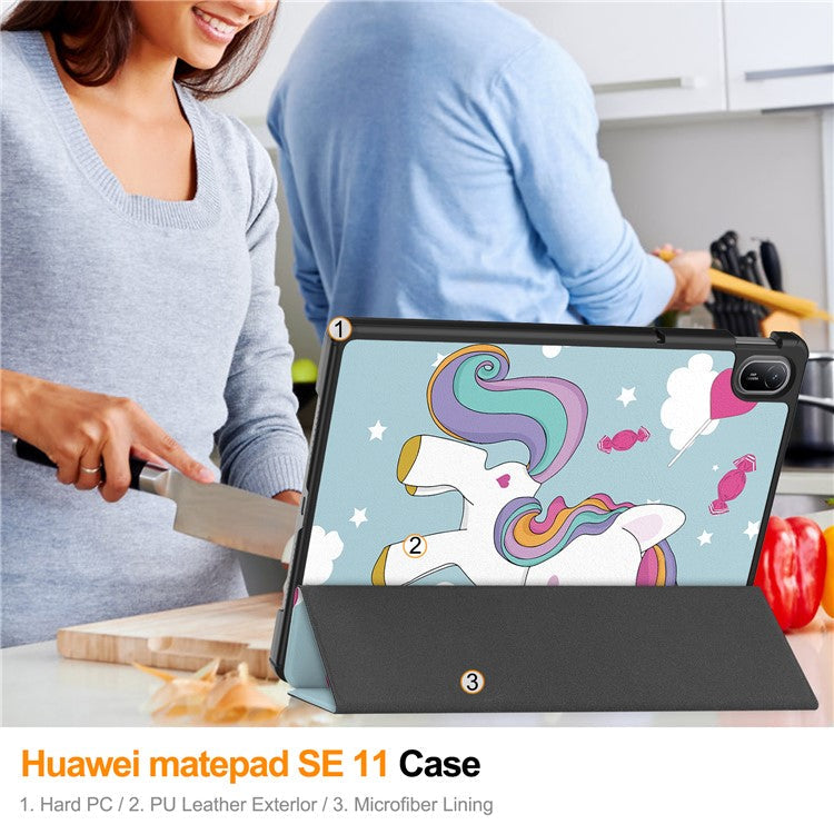 For Huawei MatePad SE 11 Stand Case Pattern Print Leather Tablet Cover - Horse