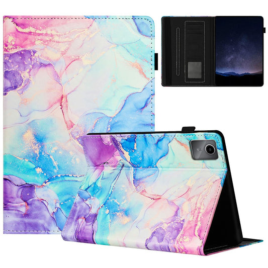 For Lenovo Tab M11 / Xiaoxin Pad 11 2024 Case Marble Leather Protective Tablet Cover Auto Wake Sleep - Purple  /  Blue