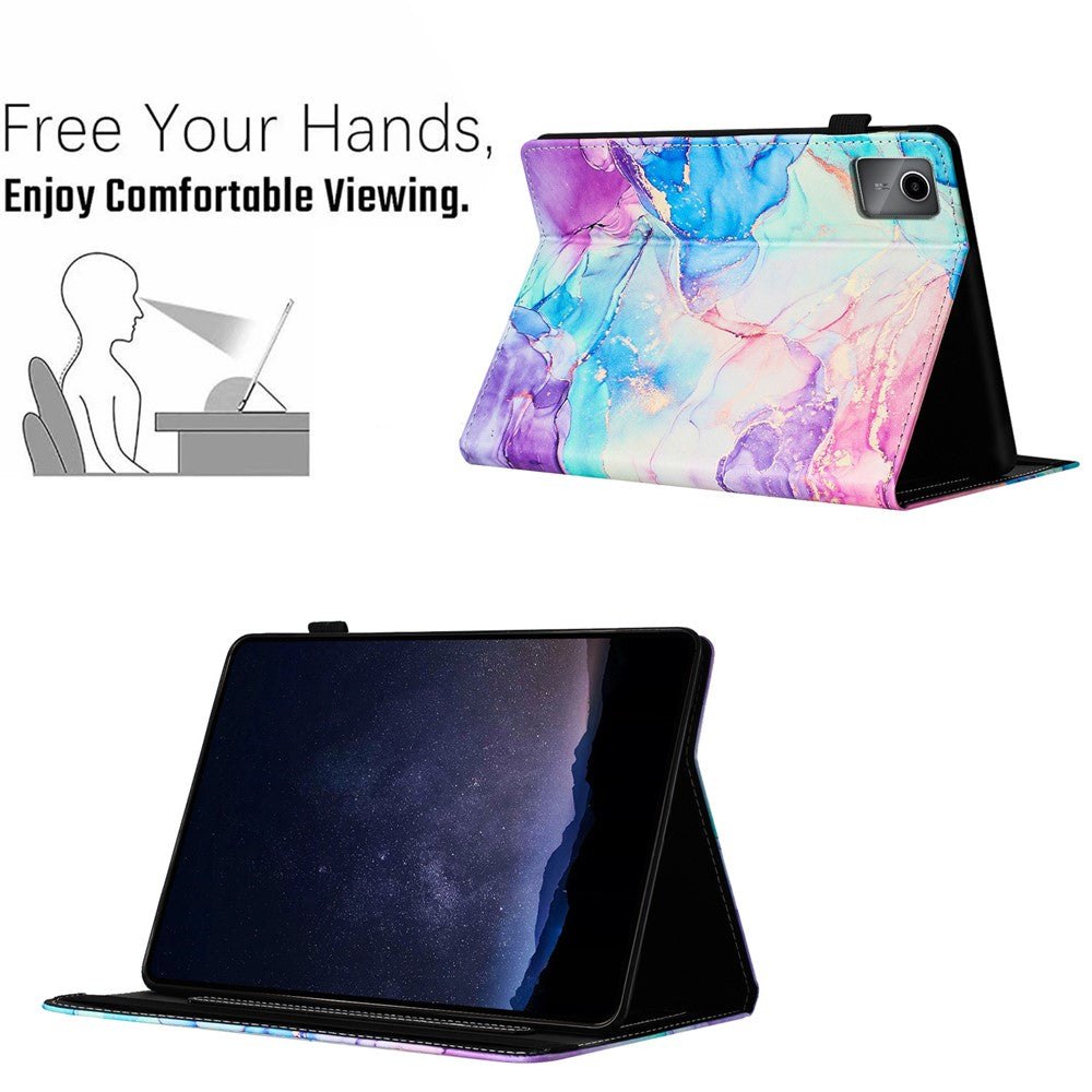 For Lenovo Tab M11 / Xiaoxin Pad 11 2024 Case Marble Leather Protective Tablet Cover Auto Wake Sleep - Purple  /  Blue