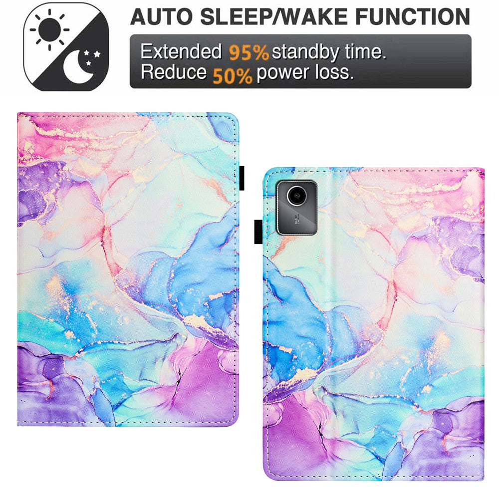 For Lenovo Tab M11 / Xiaoxin Pad 11 2024 Case Marble Leather Protective Tablet Cover Auto Wake Sleep - Purple  /  Blue