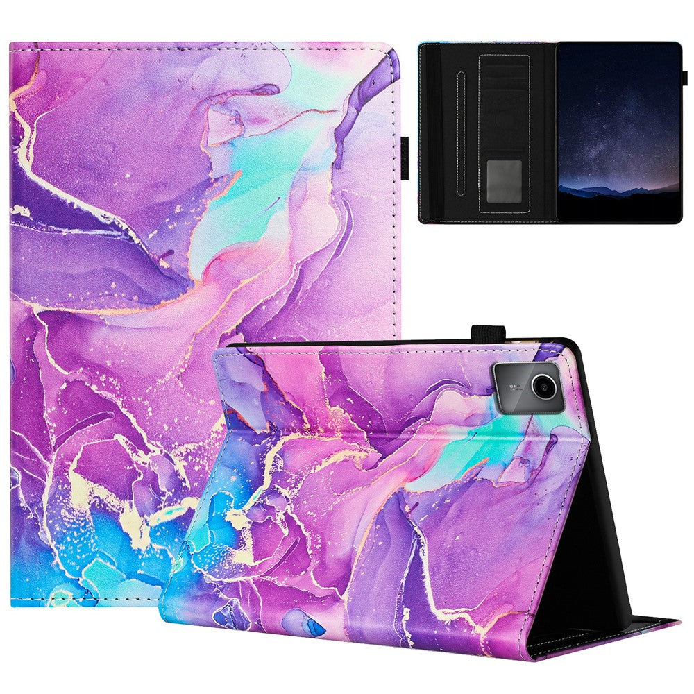 For Lenovo Tab M11 / Xiaoxin Pad 11 2024 Case Marble Leather Protective Tablet Cover Auto Wake Sleep - Purple