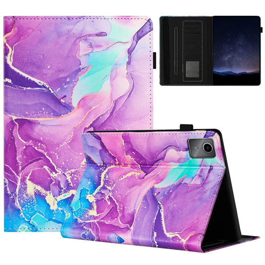 For Lenovo Tab M11 / Xiaoxin Pad 11 2024 Case Marble Leather Protective Tablet Cover Auto Wake Sleep - Purple