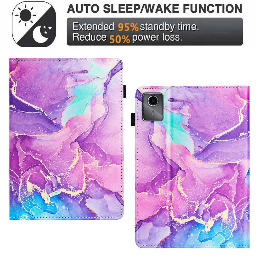 For Lenovo Tab M11 / Xiaoxin Pad 11 2024 Case Marble Leather Protective Tablet Cover Auto Wake Sleep - Purple