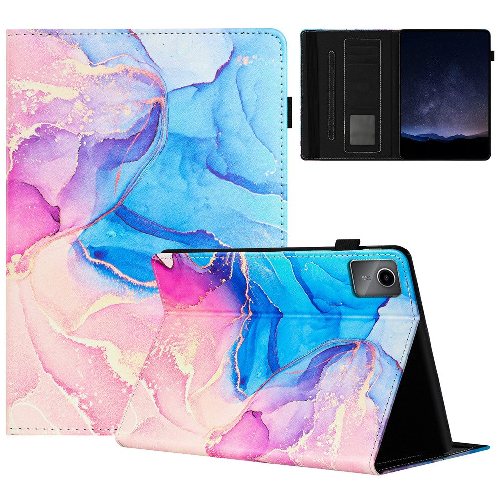 For Lenovo Tab M11 / Xiaoxin Pad 11 2024 Case Marble Leather Protective Tablet Cover Auto Wake Sleep - Pink  /  Blue