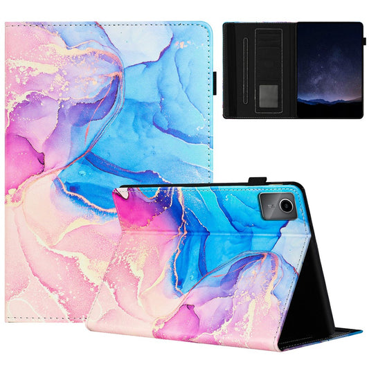 For Lenovo Tab M11 / Xiaoxin Pad 11 2024 Case Marble Leather Protective Tablet Cover Auto Wake Sleep - Pink  /  Blue
