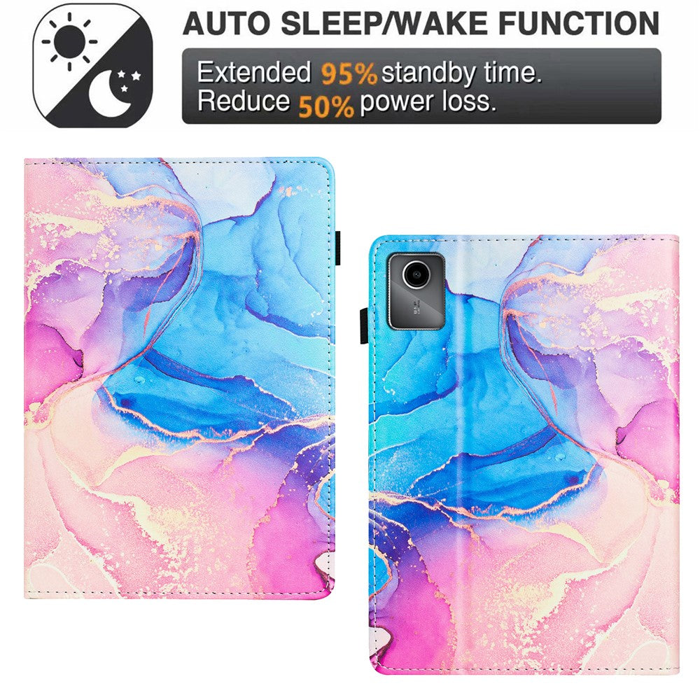 For Lenovo Tab M11 / Xiaoxin Pad 11 2024 Case Marble Leather Protective Tablet Cover Auto Wake Sleep - Pink  /  Blue