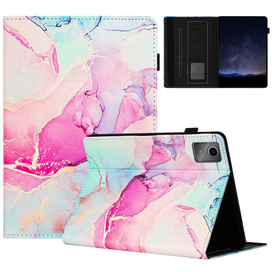 For Lenovo Tab M11 / Xiaoxin Pad 11 2024 Case Marble Leather Protective Tablet Cover Auto Wake Sleep - Pink