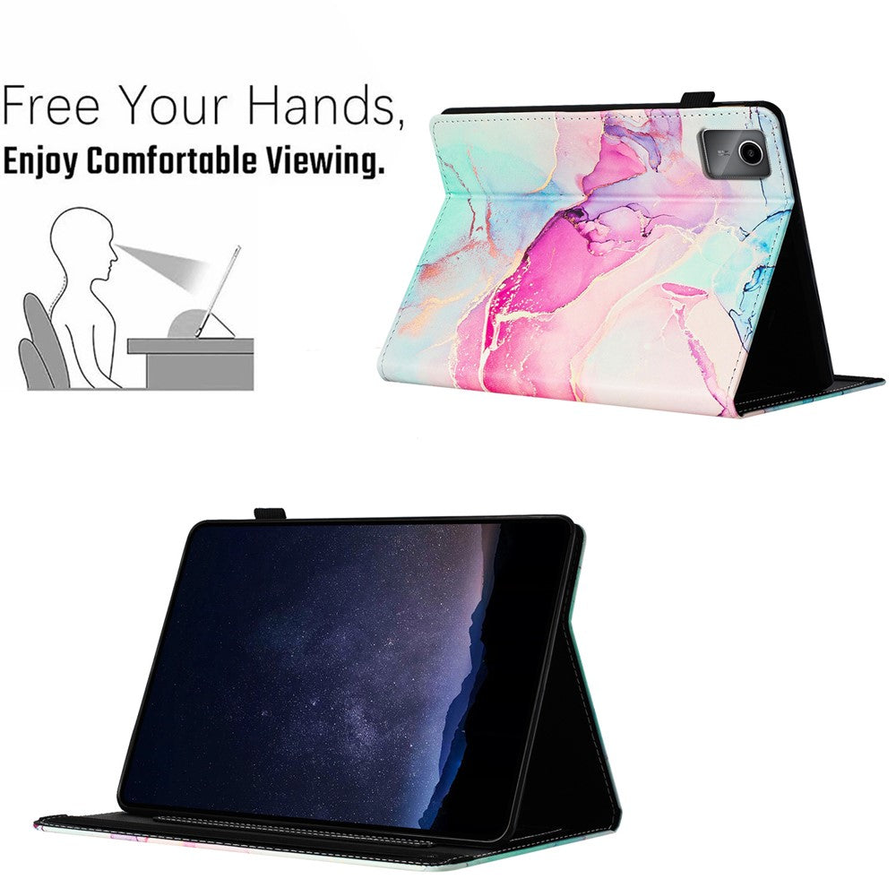 For Lenovo Tab M11 / Xiaoxin Pad 11 2024 Case Marble Leather Protective Tablet Cover Auto Wake Sleep - Pink