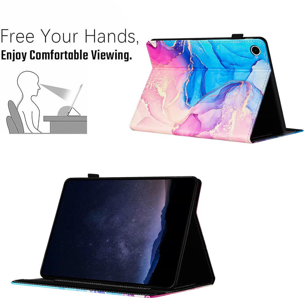 For Lenovo Tab M10 (Gen 3) Case Multi-Angle Viewing Smart PU Leather Marble Cover - Pink  /  Blue