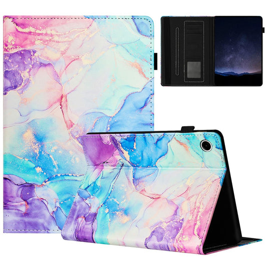 For Lenovo Tab M10 (Gen 3) Case Multi-Angle Viewing Smart PU Leather Marble Cover - Purple  /  Blue