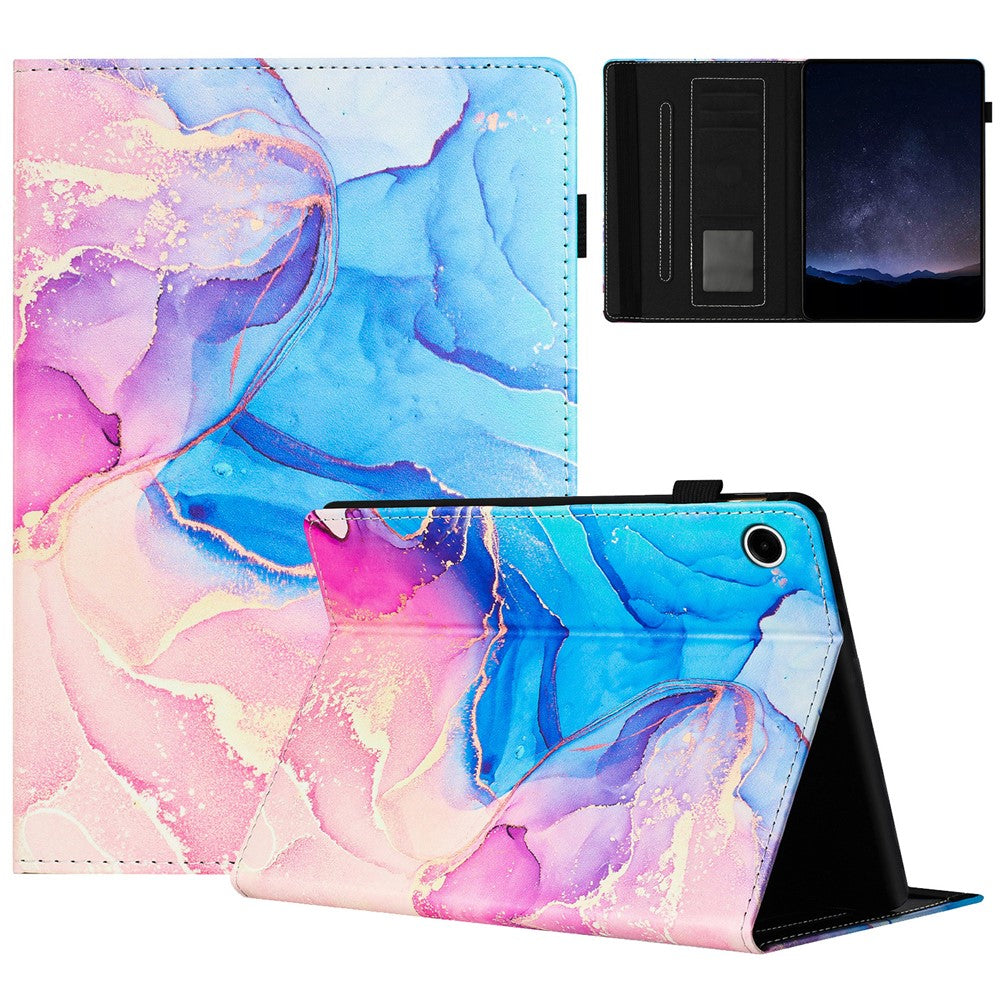 For Lenovo Tab M10 Plus (3rd Gen) Case Auto Wake / Sleep PU Leather Folding Stand Cover Marble Pattern - Pink  /  Blue