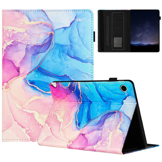 For Lenovo Tab M10 Plus (3rd Gen) Case Auto Wake / Sleep PU Leather Folding Stand Cover Marble Pattern - Pink  /  Blue
