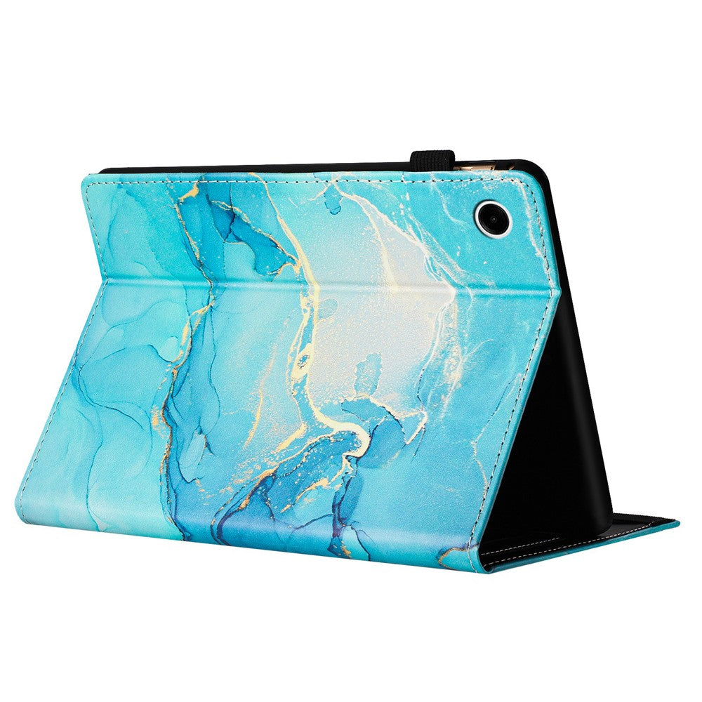 For Lenovo Tab M10 Plus (3rd Gen) Case Auto Wake / Sleep PU Leather Folding Stand Cover Marble Pattern - Green