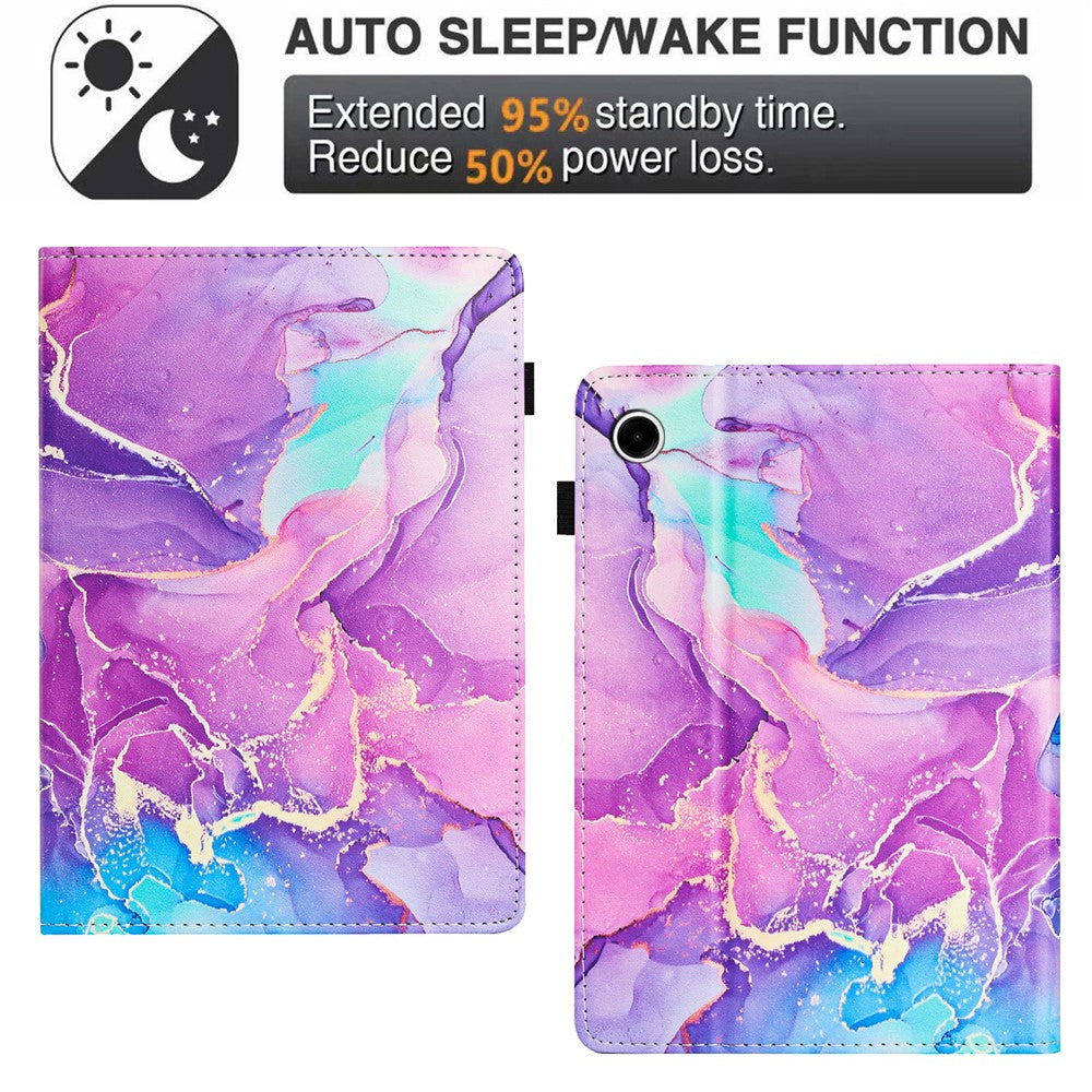 For Lenovo Tab M10 Plus (3rd Gen) Case Auto Wake / Sleep PU Leather Folding Stand Cover Marble Pattern - Purple