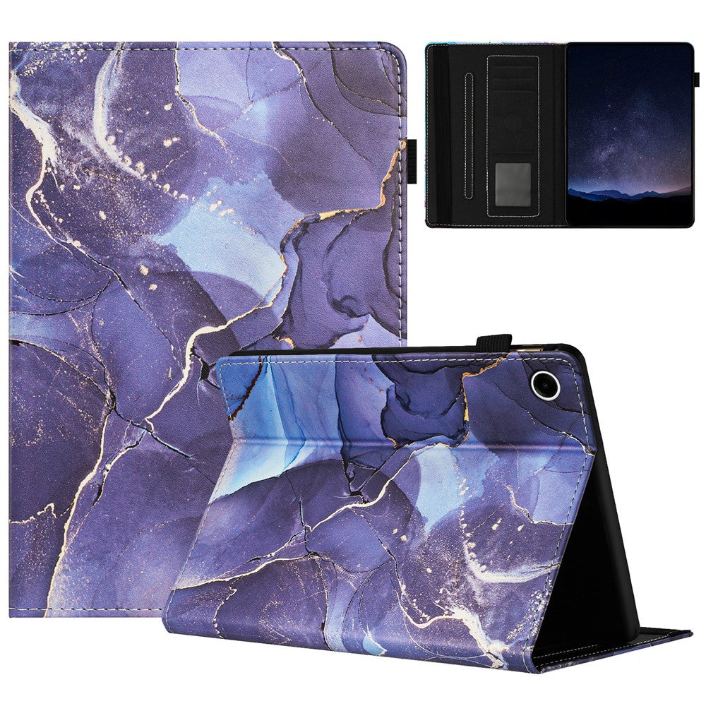 For Lenovo Tab M10 Plus (3rd Gen) Case Auto Wake / Sleep PU Leather Folding Stand Cover Marble Pattern - Grey