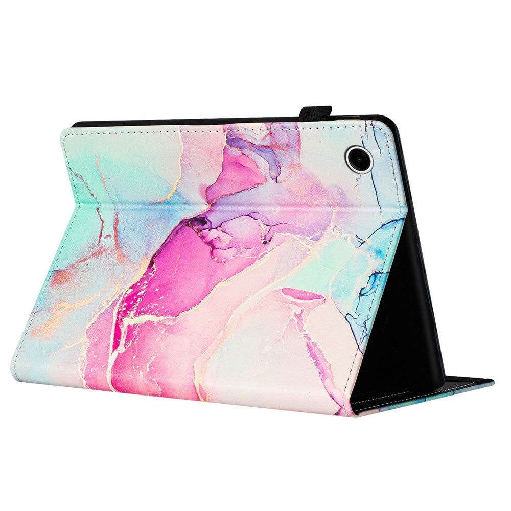 For Lenovo Tab M10 Plus (3rd Gen) Case Auto Wake / Sleep PU Leather Folding Stand Cover Marble Pattern - Pink