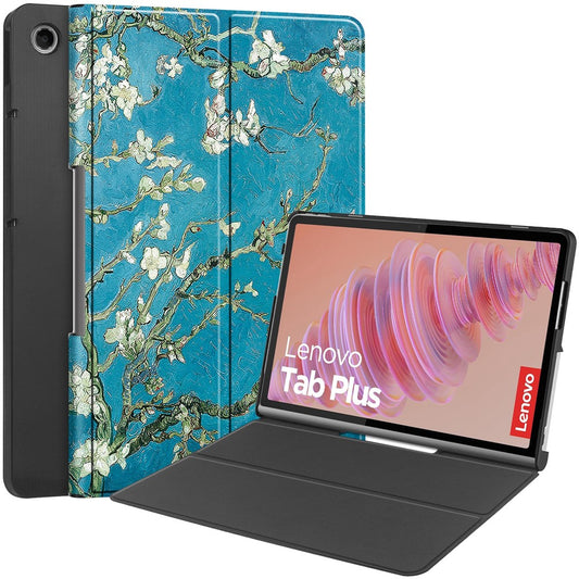 For Lenovo Tab Plus Stand Case Pattern Print Leather Tablet Cover - Apricot Blossom