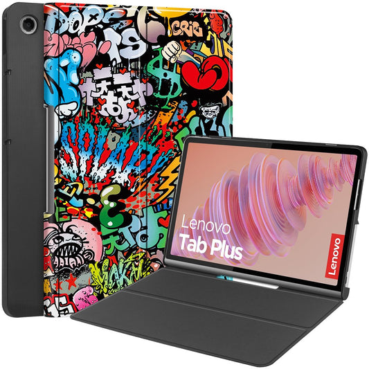 For Lenovo Tab Plus Stand Case Pattern Print Leather Tablet Cover - Graffiti