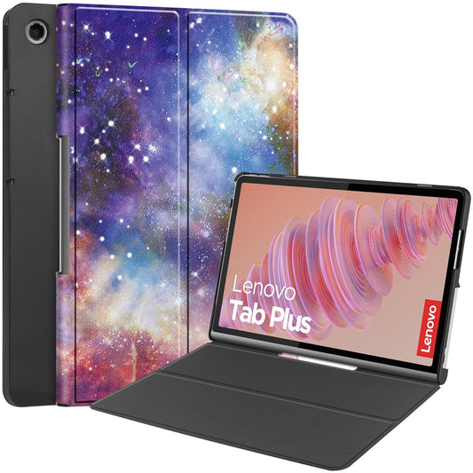 For Lenovo Tab Plus Stand Case Pattern Print Leather Tablet Cover - Galaxy