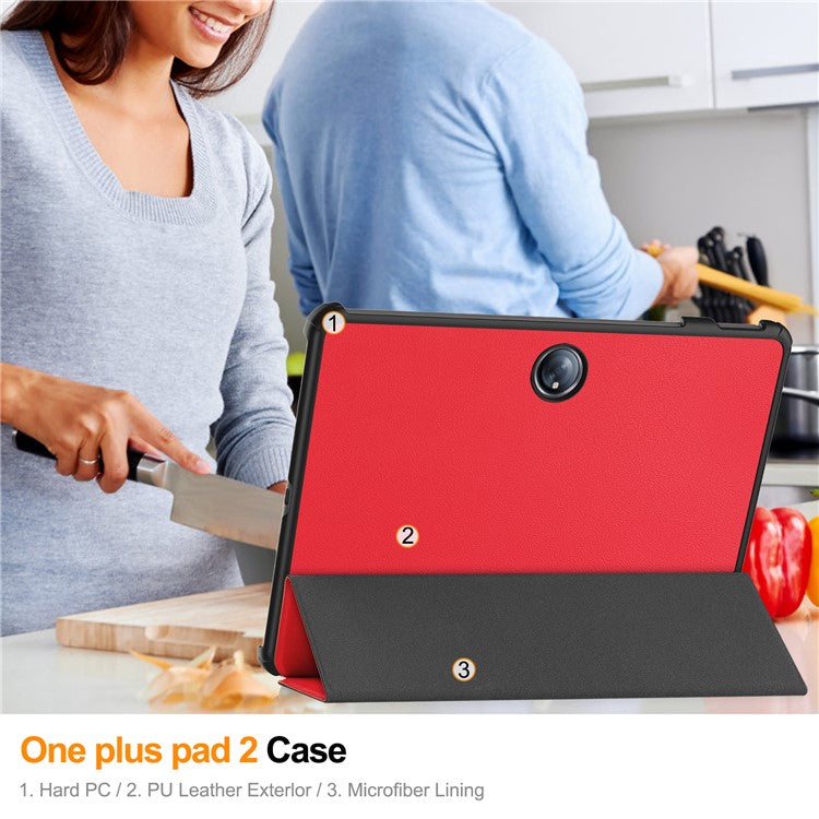 For OnePlus Pad 2 Case Shockproof Leather Stand Tablet Cover - Red