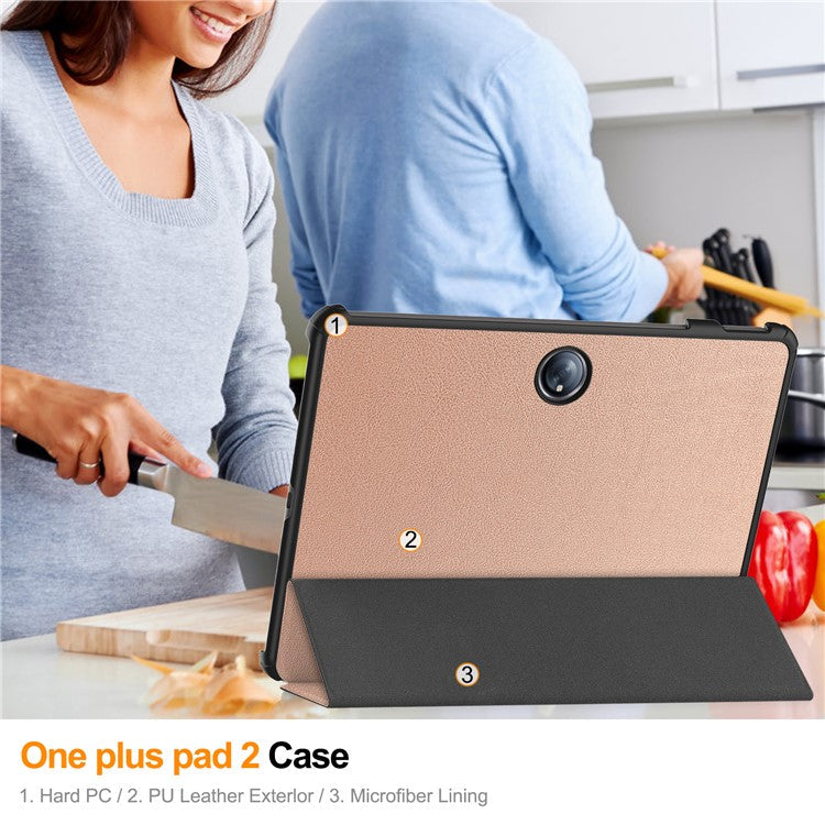For OnePlus Pad 2 Case Shockproof Leather Stand Tablet Cover - Rose Gold