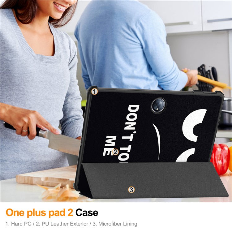 For OnePlus Pad 2 Stand Case Pattern Print Leather Tablet Cover - Don't Touch Me