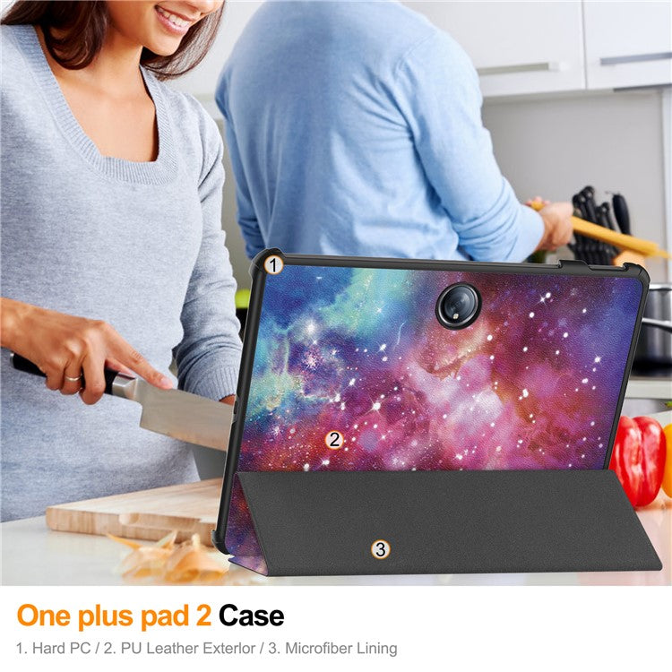 For OnePlus Pad 2 Stand Case Pattern Print Leather Tablet Cover - Galaxy