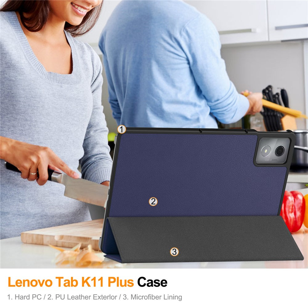 For Lenovo Tab K11 Plus Shockproof Case Leather Stand Tablet Cover - Dark Blue