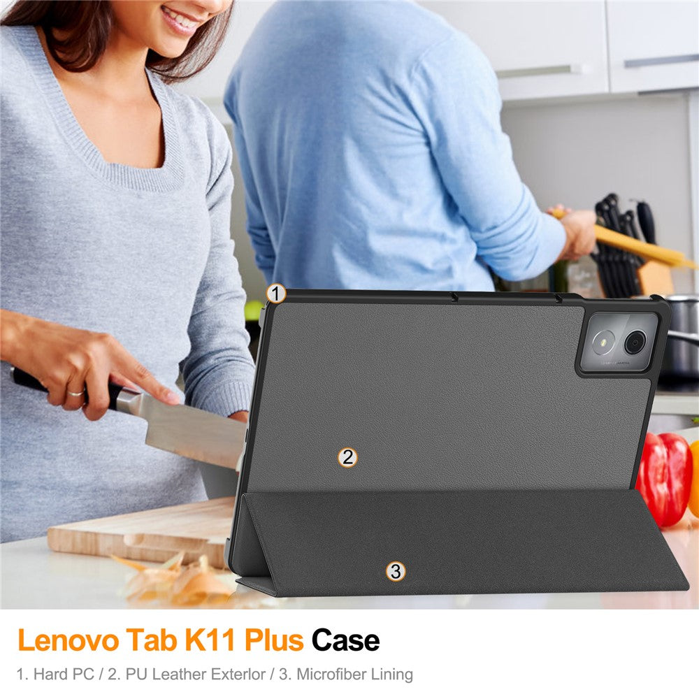 For Lenovo Tab K11 Plus Shockproof Case Leather Stand Tablet Cover - Grey