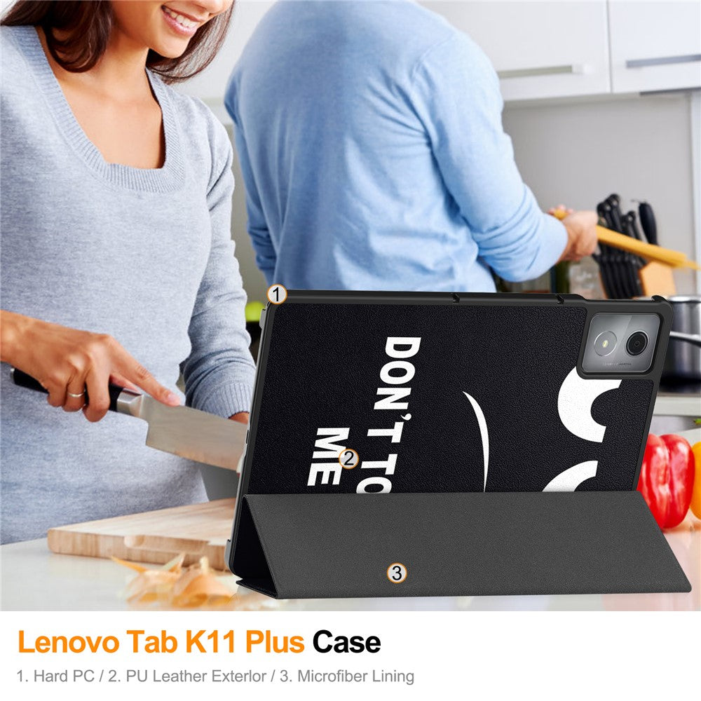 For Lenovo Tab K11 Plus Case Pattern Print Leather Tablet Cover with Stand - Don't Touch Me