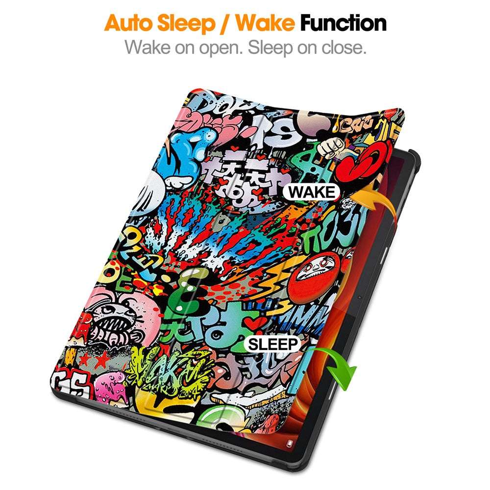 For Lenovo Tab K11 Plus Case Pattern Print Leather Tablet Cover with Stand - Graffiti