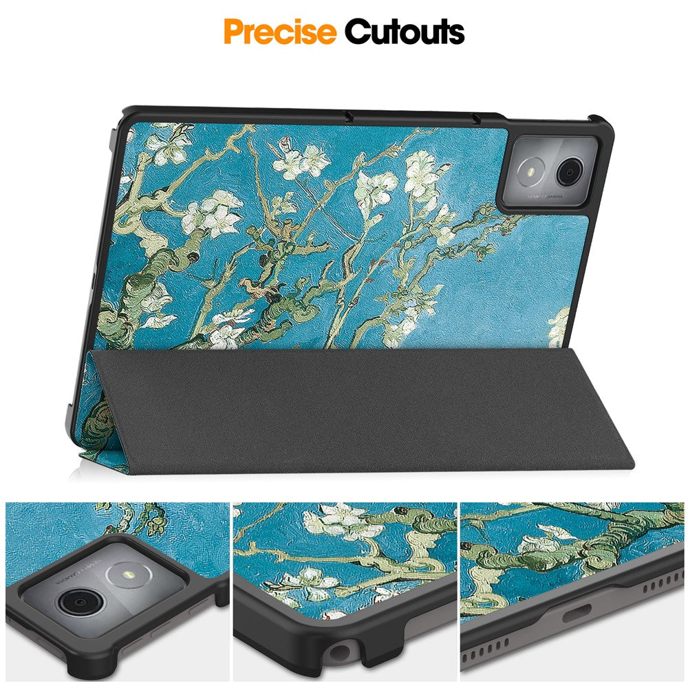 For Lenovo Tab K11 Plus Case Pattern Print Leather Tablet Cover with Stand - Apricot Blossom